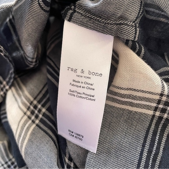 Rag and Bone Navy White Check Plaid Quinn Cropped Button Down Shirt EUC Size XXS - Picture 9 of 11